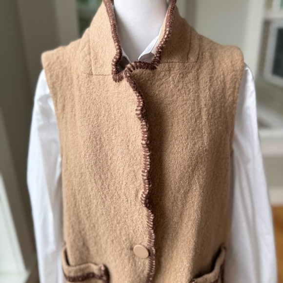 Tahari Tan Brown Embroidered Wool Vest Size XL - Picture 6 of 11